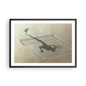 Póster en marco negro - La sombra de un tenista en la cancha durante un partido de tenis. - 70x50cm - Véncete a ti mismo - Decoración de pared moderna para salón y dormitorio ARTTOR