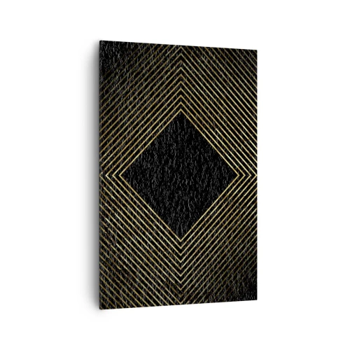 Cuadro sobre lienzo - Impresión de Imagen - Fondo negro con un patrón geométrico de líneas doradas. - 80x120cm - Geometría al estilo glamour - Decoración de pared moderna para salón y dormitorio ARTTOR