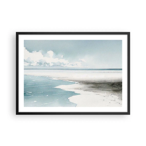 Póster en marco negro - Un mar tranquilo y una playa en tonos claros de azul. - 70x50cm - Suave marea otoñal - Decoración de pared moderna para salón y dormitorio ARTTOR