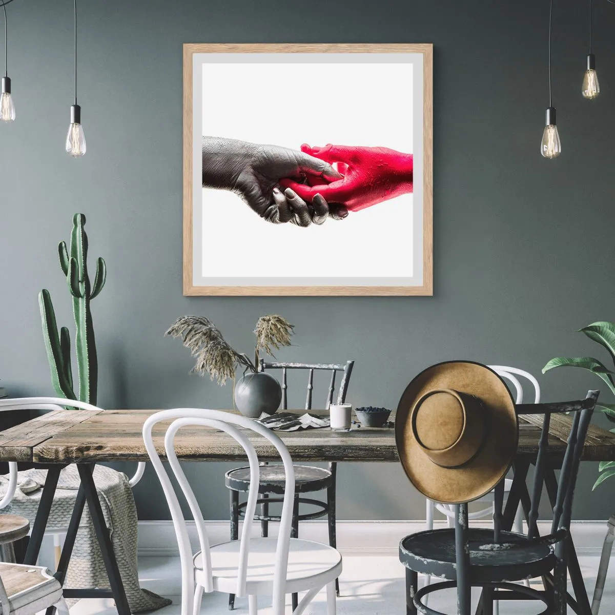 Póster en marco roble claro - Juntos, aunque diferentes - 60x60 cm