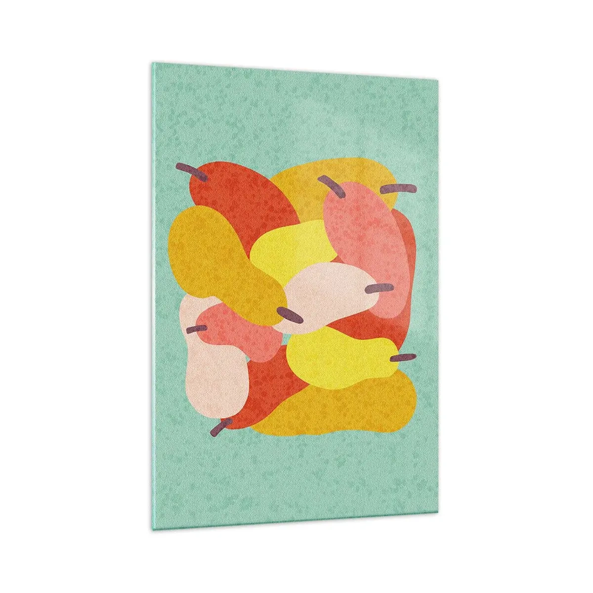 Cuadro sobre vidrio - Impresiones sobre Vidrio - Peras abstractas coloridas sobre un fondo verde - 70x100cm - Saborear el sol del verano - Decoración de pared moderna para salón y dormitorio ARTTOR