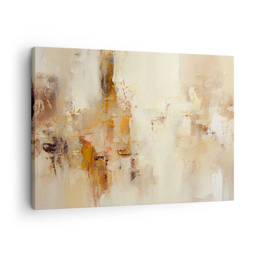 Cuadro sobre lienzo - Impresión de Imagen - Una composición abstracta en tonos cálidos de amarillo y marrón. - 70x50cm - El alma del ámbar - Decoración de pared moderna para salón y dormitorio ARTTOR