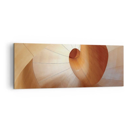 Cuadro sobre lienzo - Impresión de Imagen - Espiral abstracta en tonos madera y marrón claro. - 140x50cm - Serpentina arquitectónica - Decoración de pared moderna para salón y dormitorio ARTTOR
