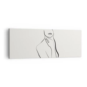 Cuadro sobre lienzo - Impresión de Imagen - Un boceto minimalista de la silueta de una mujer sobre un fondo claro. - 140x50cm - Una ola de melancolía - Decoración de pared moderna para salón y dormitorio ARTTOR