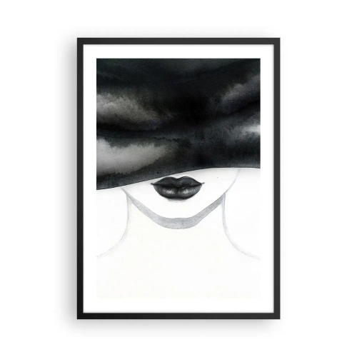Póster en marco negro - Retrato en blanco y negro de una mujer con los ojos vendados. - 50x70cm - Un misterio sensual - Decoración de pared moderna para salón y dormitorio ARTTOR