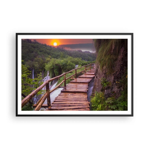 Póster en marco negro - Un puente con vistas a las cataratas al atardecer. - 100x70cm - Una belleza inimaginable - Decoración de pared moderna para salón y dormitorio ARTTOR