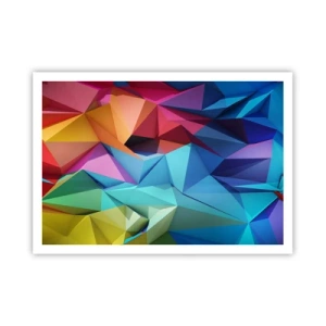 Póster - Abstracción geométrica colorida en colores vivos. - 100x70cm - Origami arco iris - Decoración de pared moderna para salón y dormitorio ARTTOR
