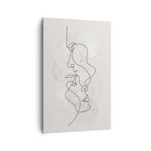Cuadro sobre lienzo - Impresión de Imagen - Esquema abstracto de dos caras sobre un fondo claro - 80x120cm - En un abrazo - Decoración de pared moderna para salón y dormitorio ARTTOR