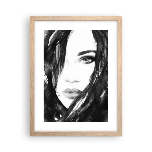 Póster en marco roble claro - Retrato de una dama en blanco y negro - 30x40 cm