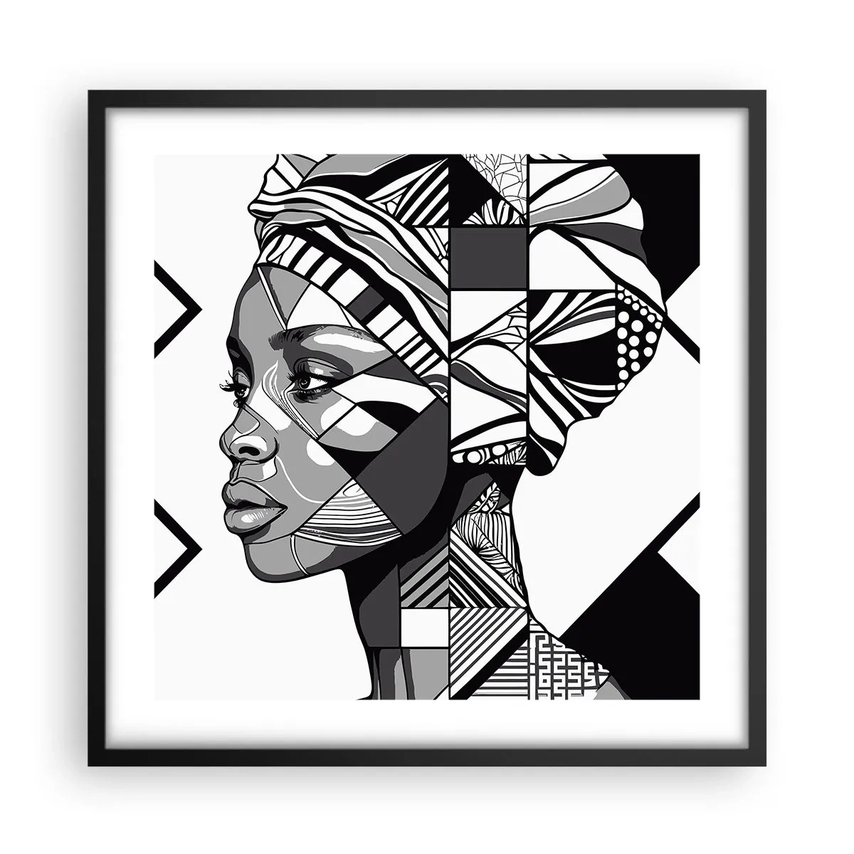Póster en marco negro - Retrato étnico - 50x50 cm