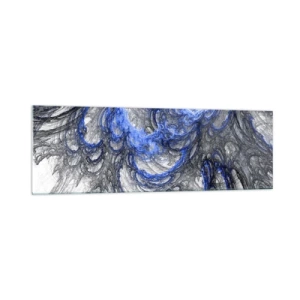 Cuadro sobre vidrio - Impresiones sobre Vidrio - Ondas abstractas en tonos azules y grises - 160x50cm - El nacimiento de una ola - Decoración de pared moderna para salón y dormitorio ARTTOR