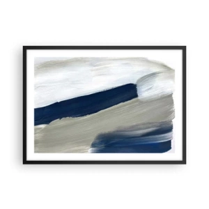 Póster en marco negro - Pinceladas abstractas en tonos azules y grises - 70x50cm - Encuentro con el blanco - Decoración de pared moderna para salón y dormitorio ARTTOR