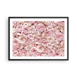 Póster en marco negro - Delicadas rosas en tonos rosa por toda la superficie. - 70x50cm - Salpicado de rosas - Decoración de pared moderna para salón y dormitorio ARTTOR