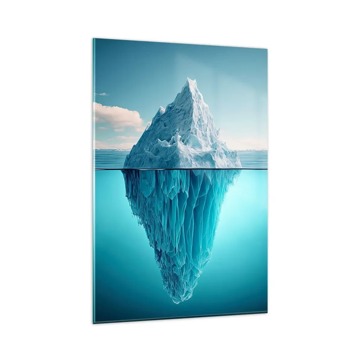 Cuadro sobre vidrio - Impresiones sobre Vidrio - Un iceberg visible por encima y por debajo de la superficie del agua. - 80x120cm - El trono de hielo - Decoración de pared moderna para salón y dormitorio ARTTOR