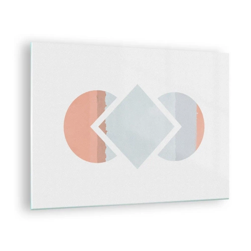 Cuadro sobre vidrio - Impresiones sobre Vidrio - Un rombo pastel en el centro entre los semicírculos sobre un fondo blanco. - 70x50cm - Arte geométrico - Decoración de pared moderna para salón y dormitorio ARTTOR