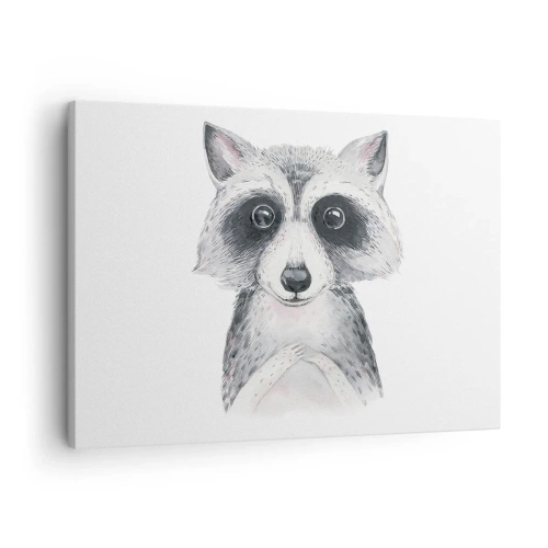 Cuadro sobre lienzo - Impresión de Imagen - Adorable retrato de un mapache sobre un fondo blanco. - 70x50cm - Un momento para la emoción - Decoración de pared moderna para salón y dormitorio ARTTOR