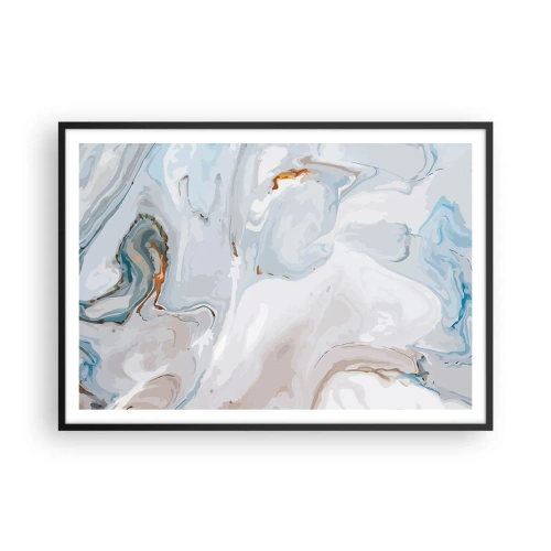 Póster en marco negro - Ondas abstractas en tonos azules y blancos - 100x70cm - Blanco fusión - Decoración de pared moderna para salón y dormitorio ARTTOR