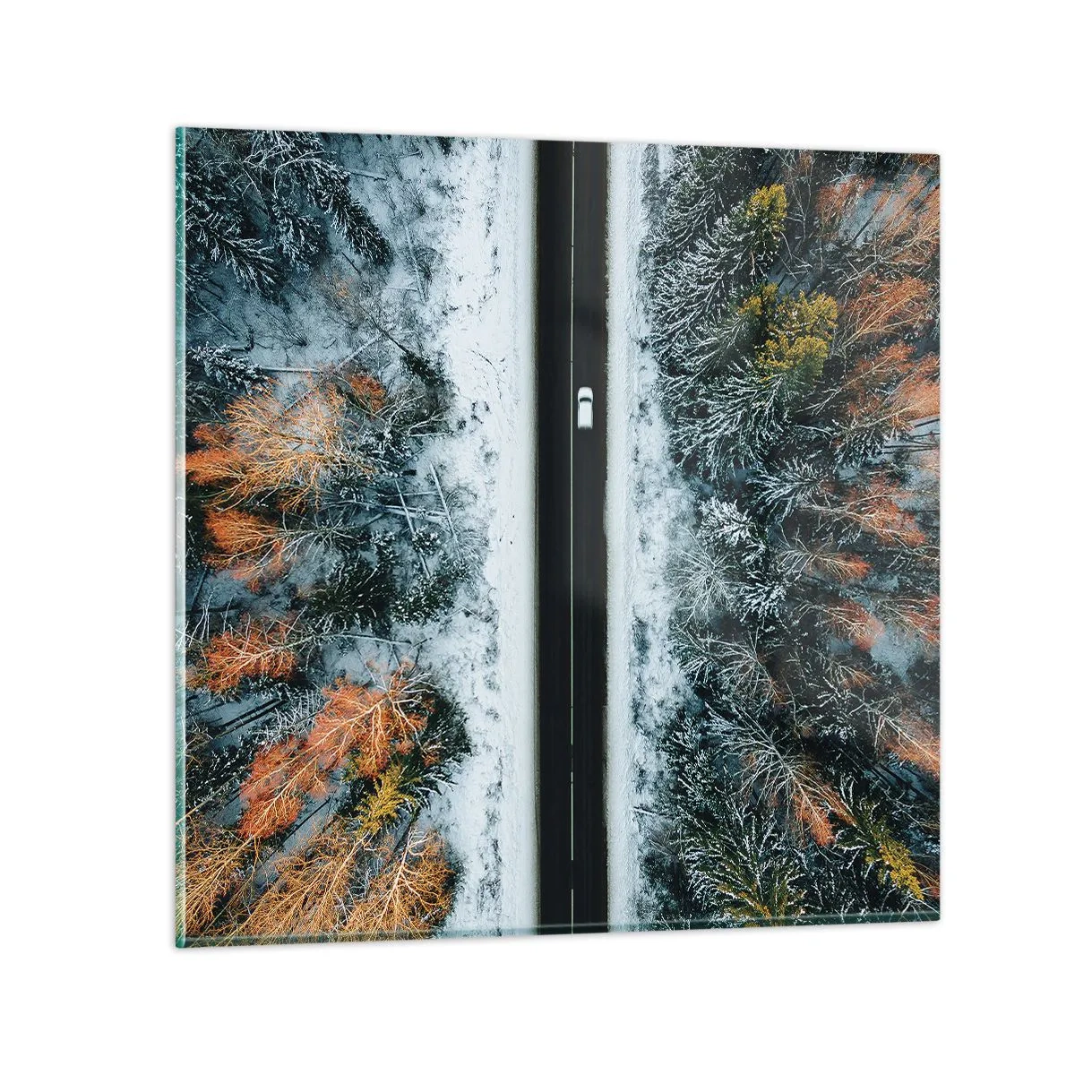 Cuadro sobre vidrio - Impresiones sobre Vidrio - Atravesar el bosque en invierno - 40x40 cm