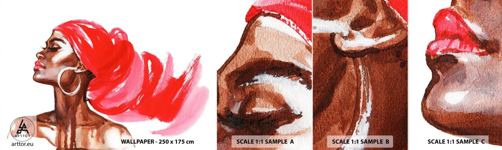 Muestra De Fotomural Standard Eco - Aroma que te hace sentir - retrato de una mujer, cara de mujer, Abstracción - 100x30 cm