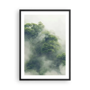 Póster en marco negro - Copas de árboles verdes ocultas en una niebla espesa y misteriosa - 50x70cm - Envuelto en niebla - Decoración de pared moderna para salón y dormitorio ARTTOR