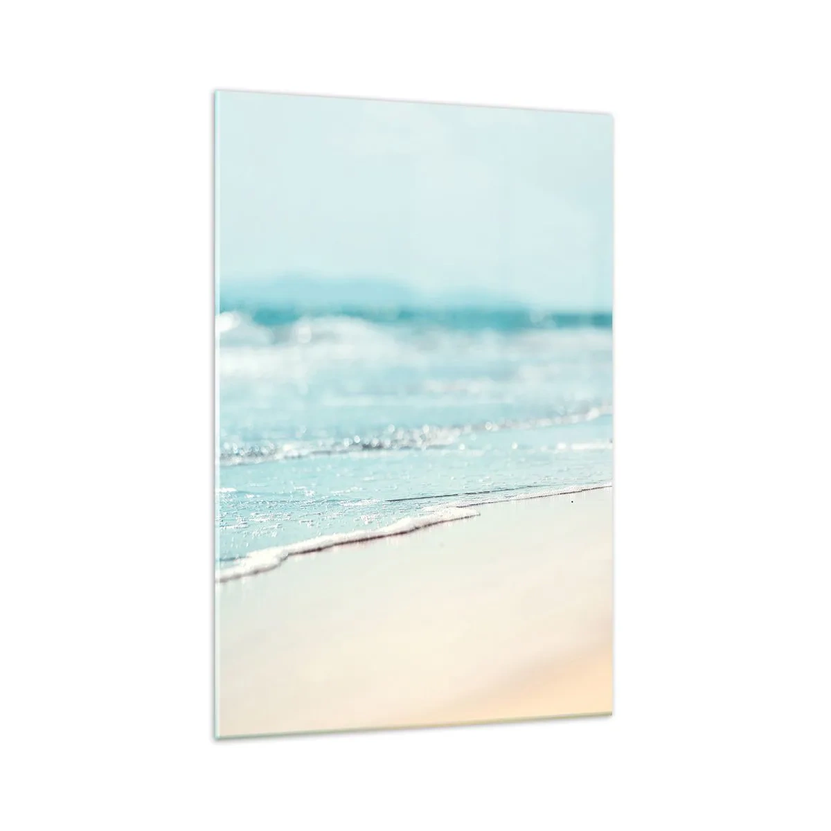 Cuadro sobre vidrio - Impresiones sobre Vidrio - Suaves olas del océano en una playa de arena - 70x100cm - Calor y brisa - Decoración de pared moderna para salón y dormitorio ARTTOR