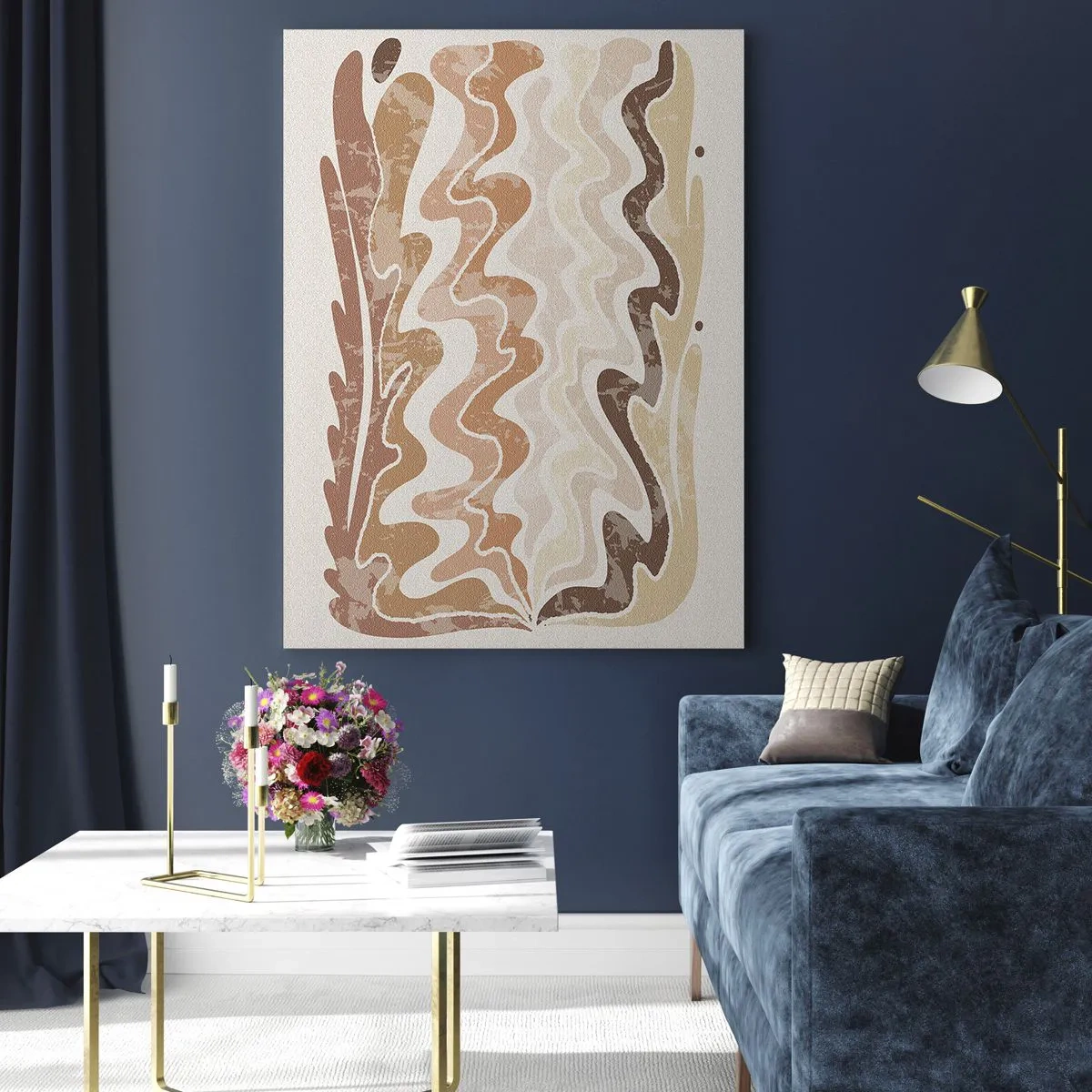 Cuadro sobre vidrio - Impresiones sobre Vidrio - Líneas abstractas onduladas en tonos beige - 80x120cm - Buena energía - buenas emociones - Decoración de pared moderna para salón y dormitorio ARTTOR