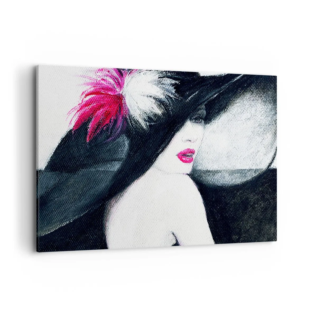 Cuadro sobre lienzo - Impresión de Imagen - Mujer elegante con un sombrero de plumas - 100x70cm - Siempre un misterio - Decoración de pared moderna para salón y dormitorio ARTTOR