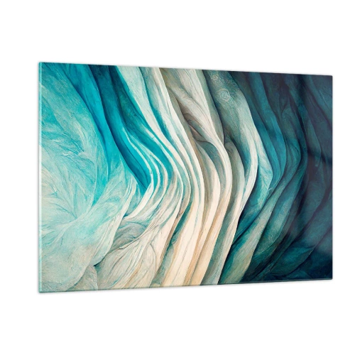 Cuadro sobre vidrio - Impresiones sobre Vidrio - Ondas abstractas en tonos azules y beige - 120x80cm - Azul insaciable - Decoración de pared moderna para salón y dormitorio ARTTOR