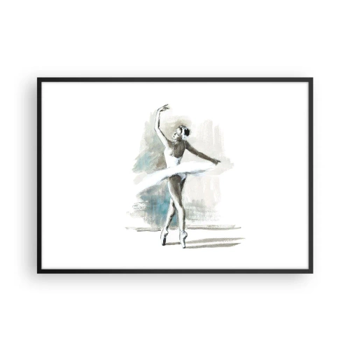 Póster en marco negro - Una bailarina de ballet en pose de ballet sobre un fondo de delicados tonos de acuarela. - 100x70cm - Encantada por un cisne - Decoración de pared moderna para salón y dormitorio ARTTOR