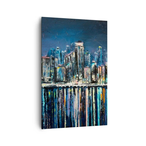 Cuadro sobre lienzo - Impresión de Imagen - Panorama de la ciudad nocturna reflejada en el agua. - 80x120cm - Una cascada de luces - Decoración de pared moderna para salón y dormitorio ARTTOR