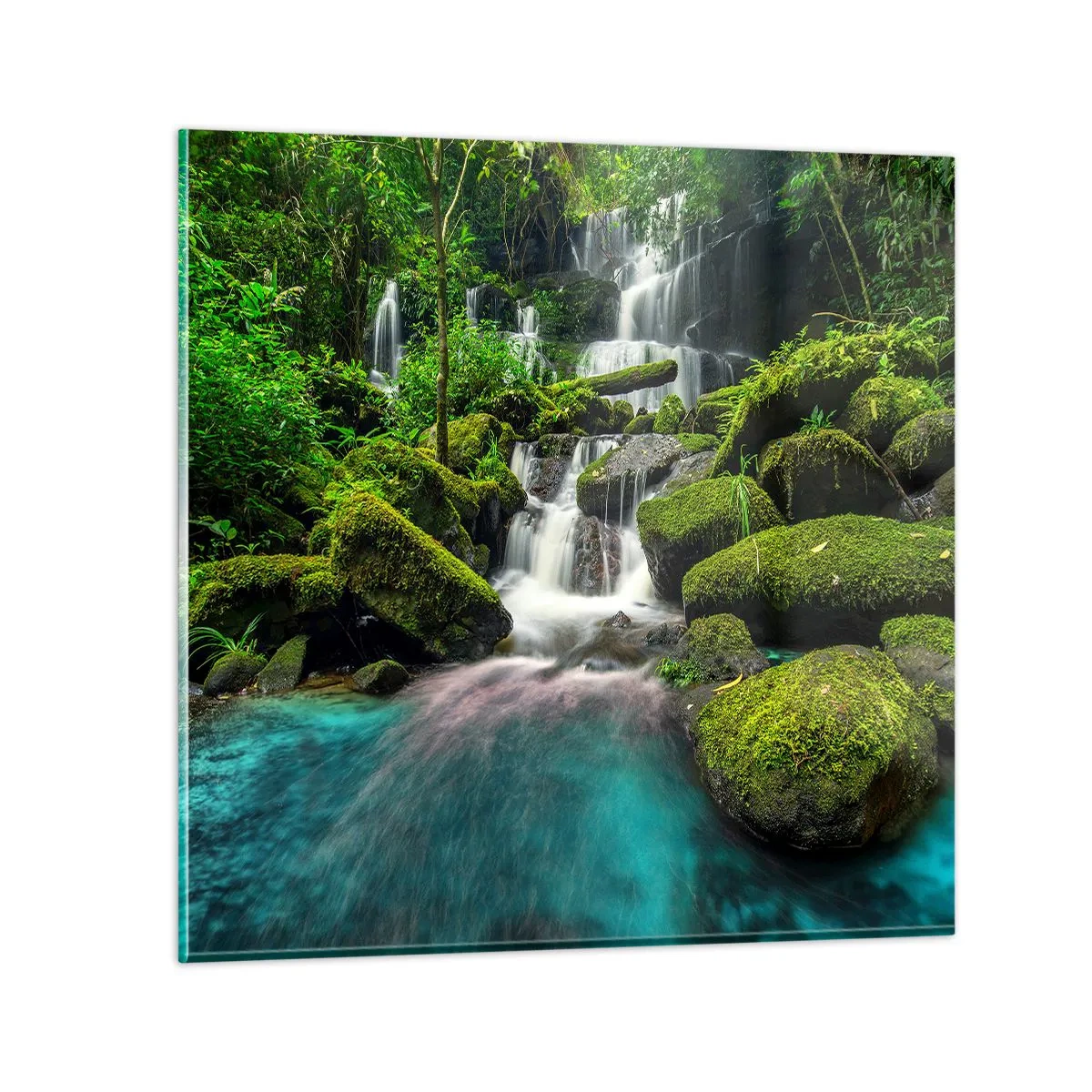 Cuadro sobre vidrio - Impresiones sobre Vidrio - Turquesa, zafiro y plata líquida - 30x30 cm