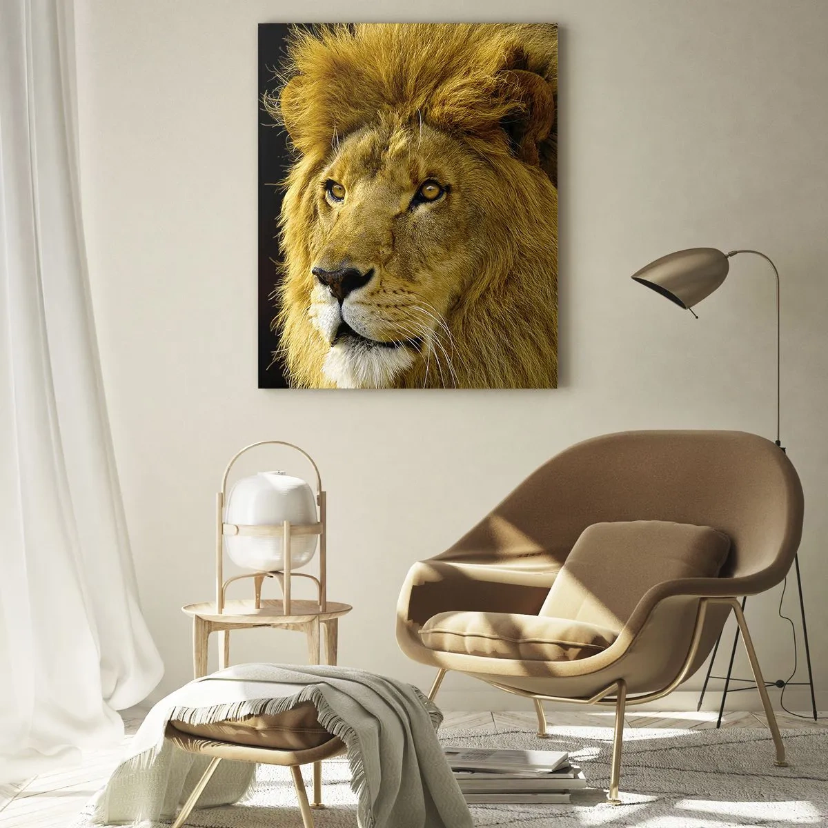 Cuadro sobre vidrio - Impresiones sobre Vidrio - Retrato de un león majestuoso sobre un fondo oscuro - 50x70cm - Retrato de un rey - Decoración de pared moderna para salón y dormitorio ARTTOR
