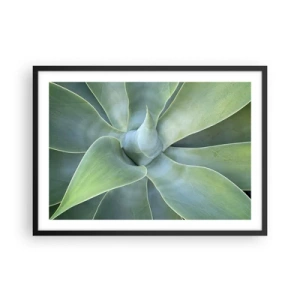 Póster en marco negro - Hojas sutiles de agave en tonos verdes. - 70x50cm - El nacimiento del verde - Decoración de pared moderna para salón y dormitorio ARTTOR
