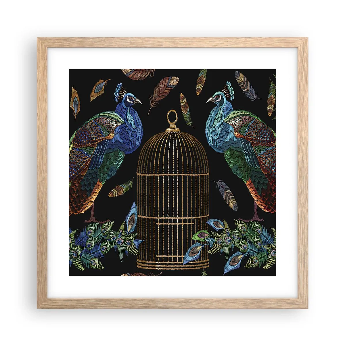 Póster en marco roble claro - Con plumajes reales - 40x40 cm