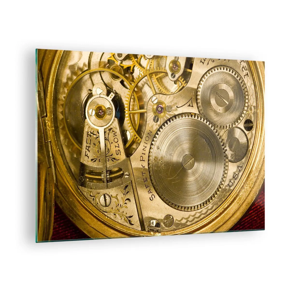 Cuadro sobre vidrio - Impresiones sobre Vidrio - Mecanismo de reloj en acabado dorado. - 70x50cm - Siga el ritmo de los tiempos - Decoración de pared moderna para salón y dormitorio ARTTOR