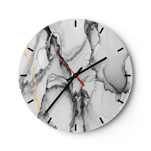 Reloj de pared - Reloj de vidrio - Una composición abstracta en tonos grises con un toque dorado. - 30x30cm - Composición con motivo de oro - Decoración de pared moderna para salón, cocina y dormitorio ARTTOR