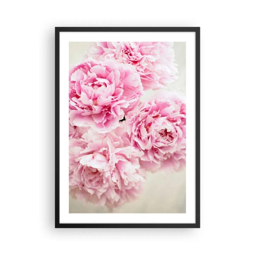 Póster en marco negro - Un ramo de peonías rosas sobre un fondo claro. - 50x70cm - En el esplendor del rosa - Decoración de pared moderna para salón y dormitorio ARTTOR