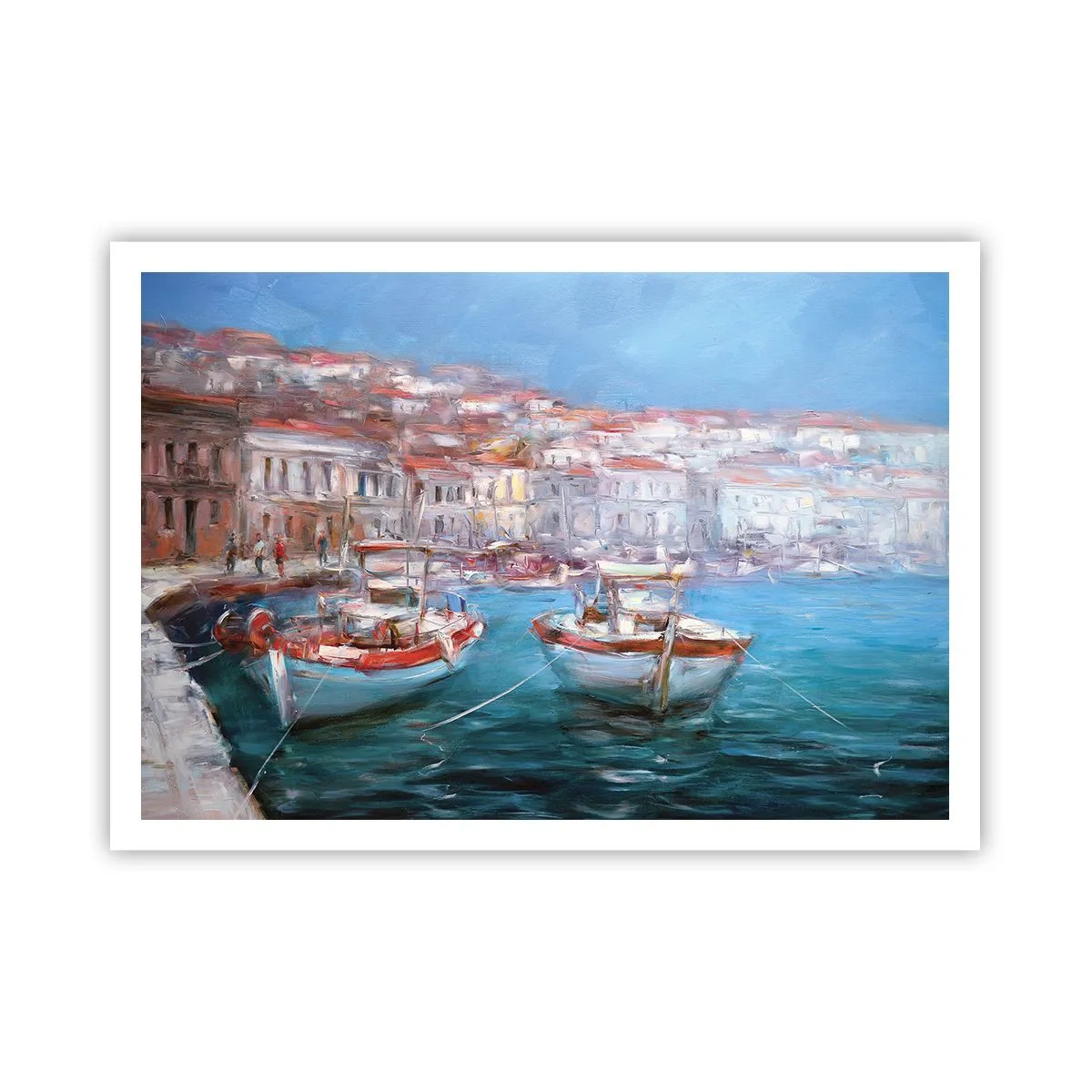 Póster - Barcos en una pintoresca bahía italiana - 100x70cm - Bahía italiana - Decoración de pared moderna para salón y dormitorio ARTTOR