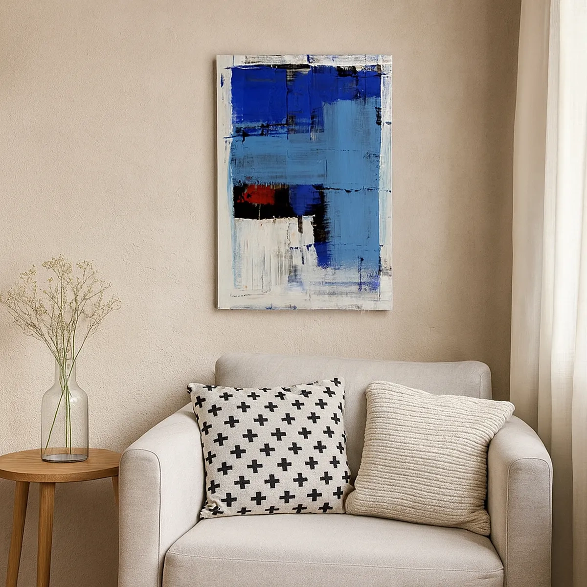 Cuadro sobre lienzo - Impresión de Imagen - Composición abstracta en tonos azules y blancos. - 50x70cm - El secreto del azul - Decoración de pared moderna para salón y dormitorio ARTTOR