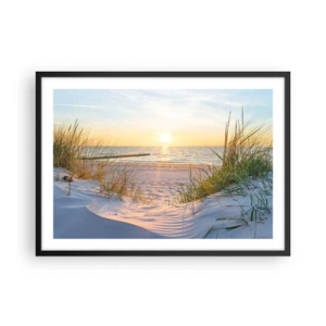 Póster en marco negro - Una playa de arena con vistas a la puesta de sol sobre el mar. - 70x50cm - El sonido del mar, el canto de los pájaros, una playa virgen entre las dunas... - Decoración de pared moderna para salón y dormitorio ARTTOR