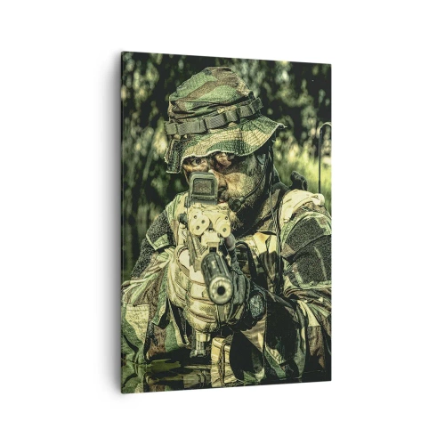 Cuadro sobre lienzo - Impresión de Imagen - Un soldado camuflado apunta a través del agua. - 70x100cm - El mejor de entre la élite - Decoración de pared moderna para salón y dormitorio ARTTOR