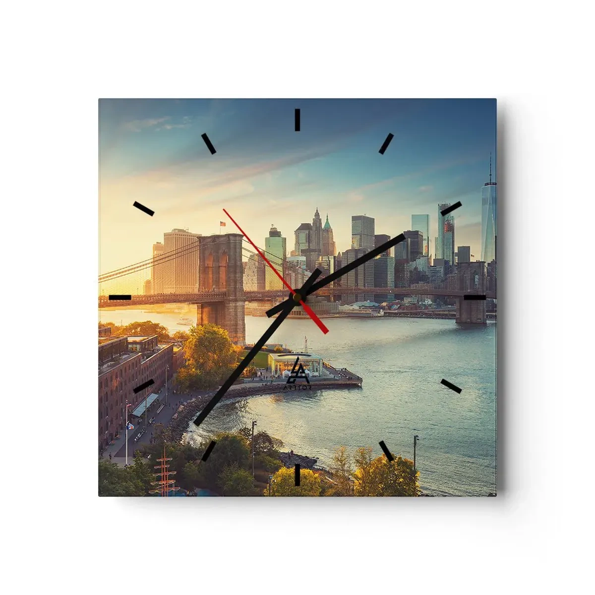 Reloj de pared - Reloj de vidrio - Panorama de la ciudad con el puente al atardecer - 30x30cm - El amanecer de la gran ciudad - Decoración de pared moderna para salón y dormitorio ARTTOR