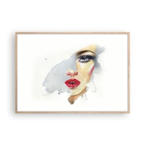 Póster en marco roble claro - Reflejo en una gota de agua - 100x70 cm
