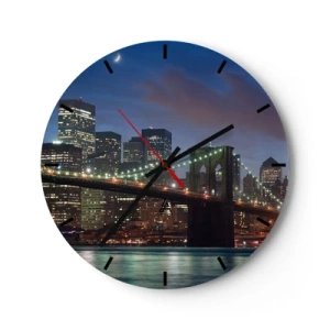 Reloj de pared - Reloj de vidrio - Puente de Brooklyn con vista a la ciudad por la noche - 30x30cm - Una noche iluminada - Decoración de pared moderna para salón, cocina y dormitorio ARTTOR