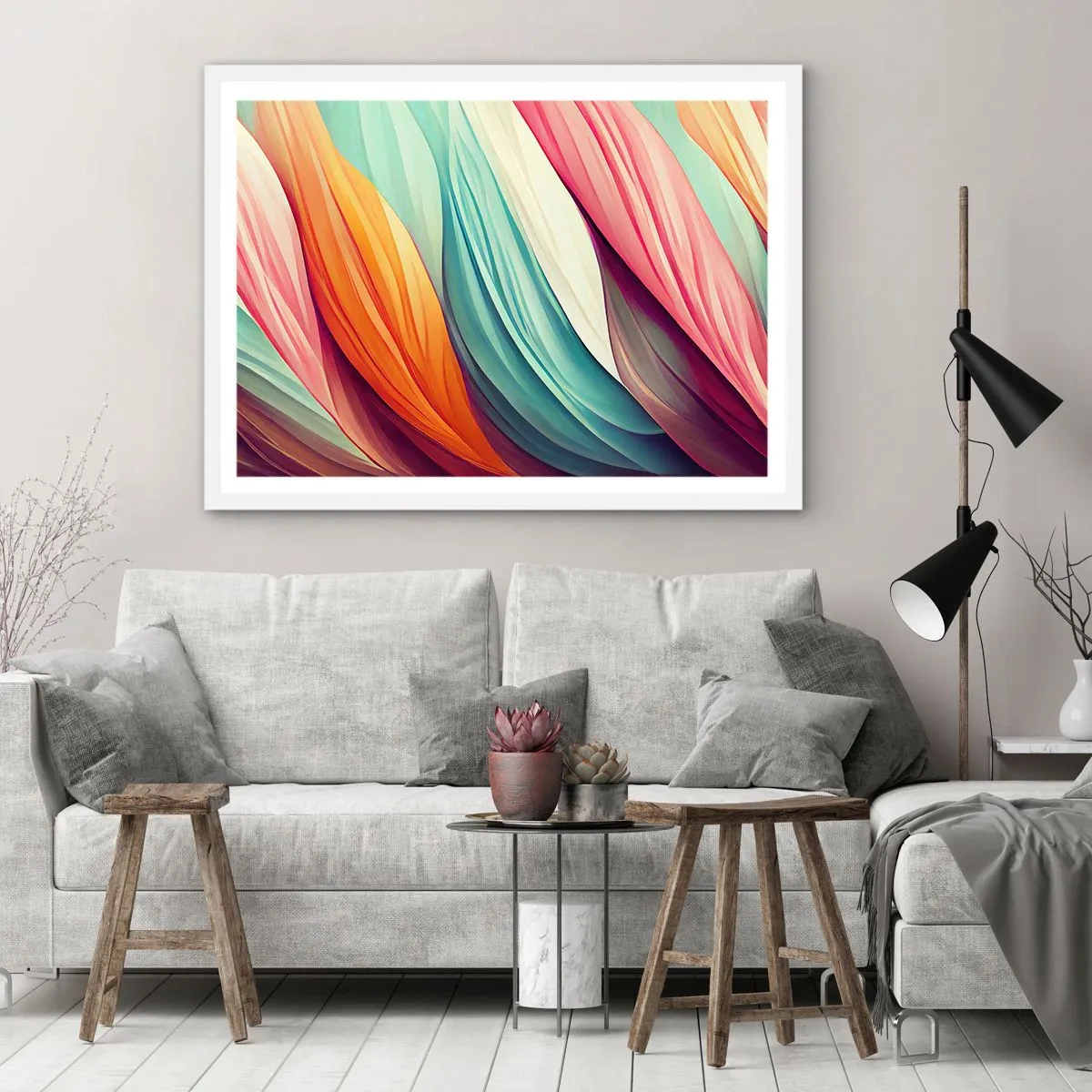 Póster en marco blanco - Tejido arco iris - 91x61 cm