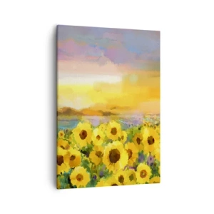 Cuadro sobre lienzo - Impresión de Imagen - Un campo de girasoles a la luz del sol poniente. - 50x70cm - El propio sol ha bajado a la Tierra - Decoración de pared moderna para salón y dormitorio ARTTOR