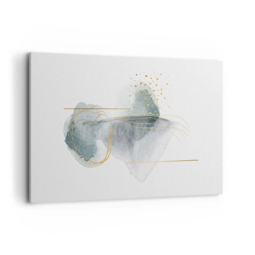 Cuadro sobre lienzo - Impresión de Imagen - Una composición abstracta en tonos turquesa y dorado. - 120x80cm - Sobre la relación entre el gris y el oro - Decoración de pared moderna para salón y dormitorio ARTTOR