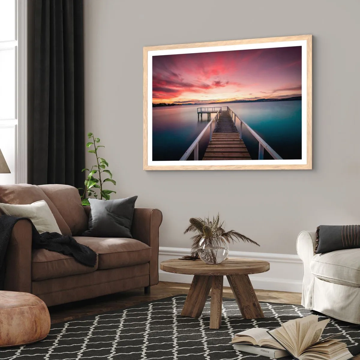 Póster en marco roble claro - La suave llama del atardecer - 100x70 cm