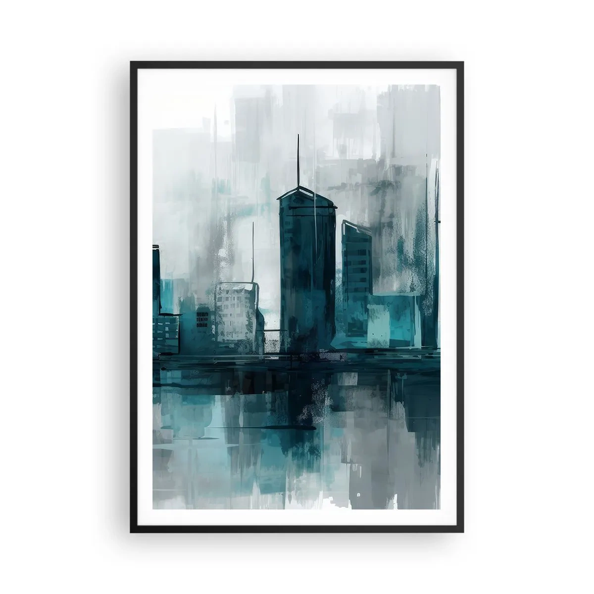 Póster en marco negro - Ciudad color lluvia - 70x100 cm