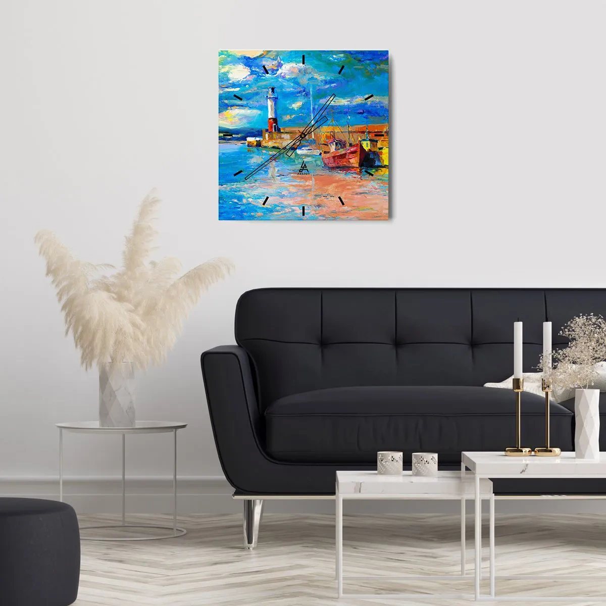 Reloj de pared - Reloj de vidrio - Tarde en la bahía del arco iris - 40x40 cm